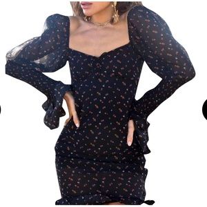 Rat & Boa NWT Black Ditsy Floral Long Sleeve Cece Mini Dress - XXS